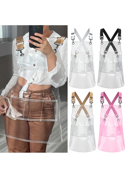 Beyaz Kurdele Stili Tpu Şeffaf Önlük Berber Aşçı Mutfak Fırın Boya Yağ Geçirmez Önlükler Moda Erkek Kadın Leke Tutmayan Iş Önlüğü (Yurt Dışından)