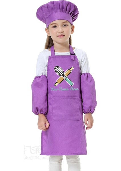 Mor Tarzı 55X35CM Çocuk Mutfak Fırın Önlüğü Kız Çocuk Polyester Önlük Boyama Yeme Giysileri Keçe Şef Şapka Baskı Isim Içermez (Yurt Dışından)