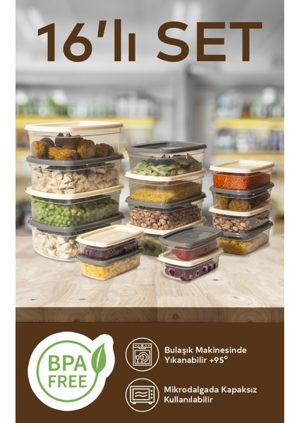 16'lı Set Çok Amaçlı Saklama Kabı Difriz ve Mikrodalga Uyumlu Easy Box 4X1220 4X750 4X430 4X225 ml