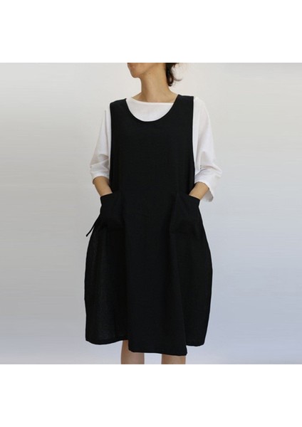 Yeşil Stil S Beden Mutfak Önlüğü Pamuk Tunik Elbise Rahat Kolsuz Diz Boyu Cep Detaylı Japon Tarzı Önlük (Yurt Dışından) modelleri