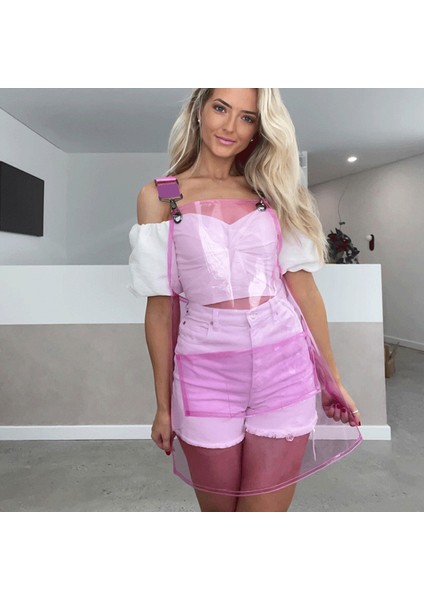 Pembe Mor Tarzı Şeffaf Su Geçirmez Mutfak ve Kuaför Salonu Önlüğü (Yurt Dışından)