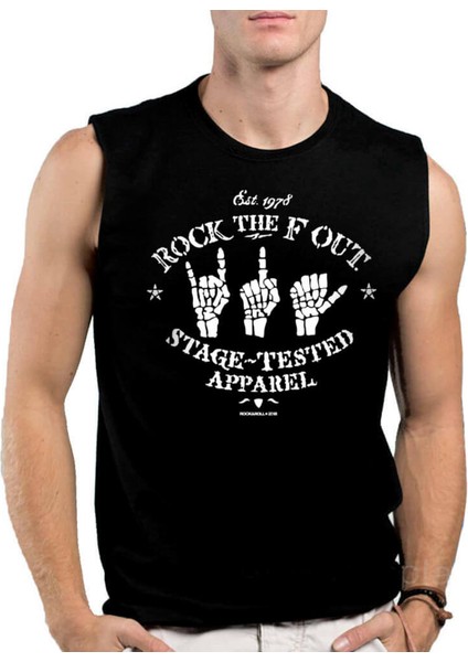 Rock Eller Siyah Kesik Kol / Kolsuz Erkek T-Shirt