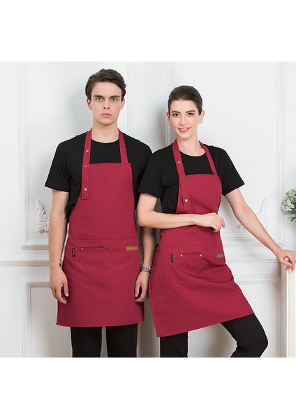 Kırmızı Stil Logo Yok Özel Tasarım Logo Siyah Garson Mutfak Restoran Cebi Baskı Ayarlanabilir Askılı Boyunlu Erkek Yaz Ince Önlük (Yurt Dışından)