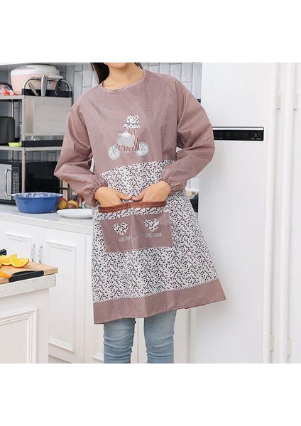 Kahverengi Tarzı Kadınlar Için Moda Mutfak Önlüğü Pişirme Fırın Temizlik Önlüğü Uzun Kollu Önlükler Mutfak Aksesuarları Araçları (Yurt Dışından)