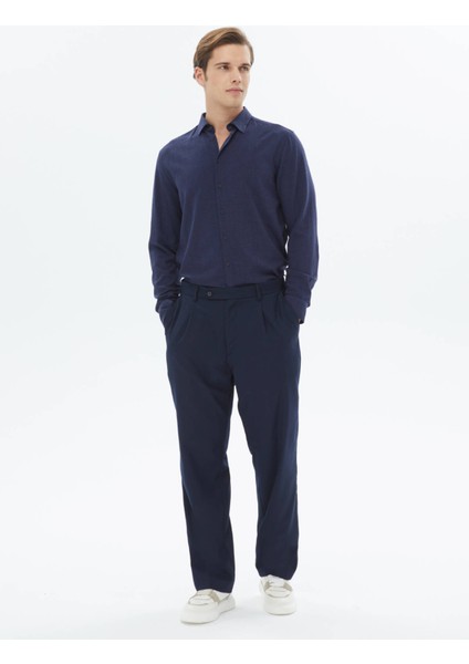 Lacivert Dokuma Casual Pantolon