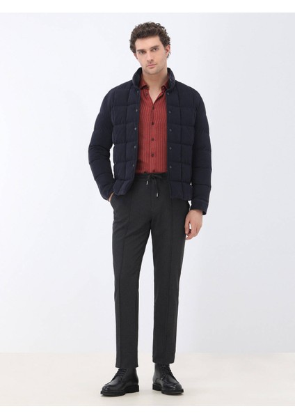 Kiremit Çizgili Regular Fit Dokuma Casual Gömlek