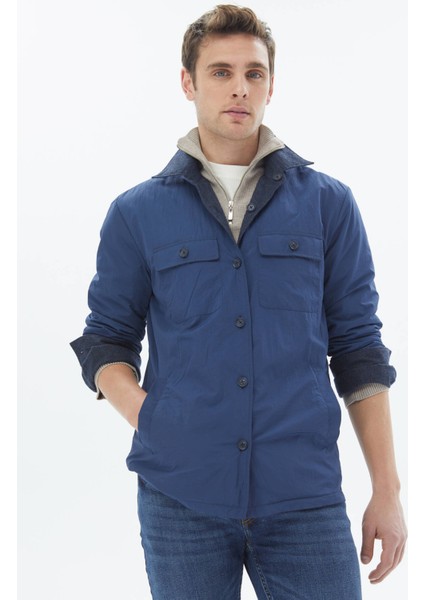 Lacivert Regular Fit Gömlek Yaka Casual Dokuma Mont fiyatları