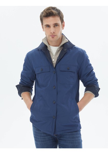 Lacivert Regular Fit Gömlek Yaka Casual Dokuma Mont fırsatları
