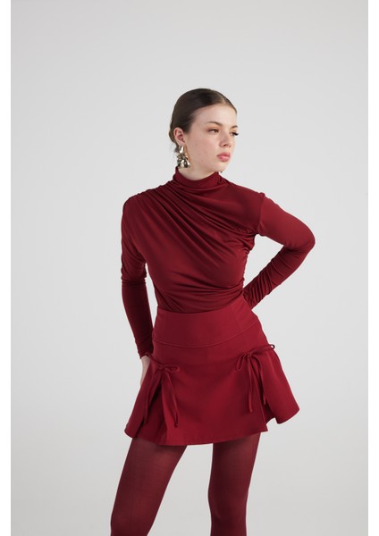Drape Detaylı Balıkçı Yaka Fables Bluz Bordo