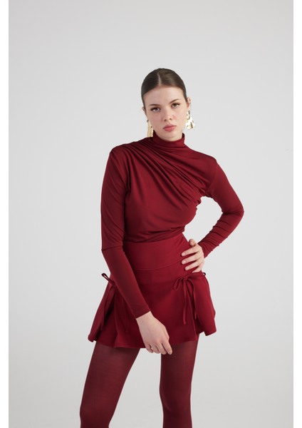 Drape Detaylı Balıkçı Yaka Fables Bluz Bordo