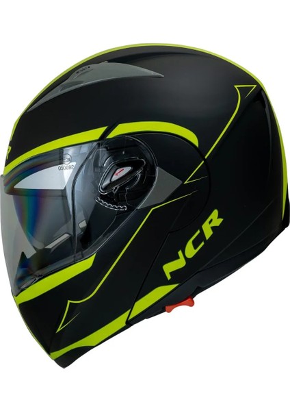 Çene Açılır Güneş Vizörlü Kask Ece Belgeli Fosforlu Yerşil
