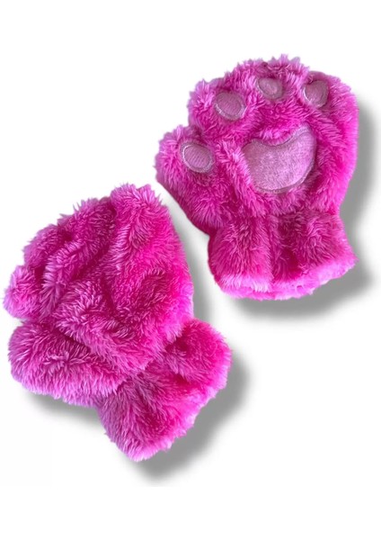 Kız Çocuk Parmaksız Patili Pembe Fuşya Peluş Eldiven fiyatları