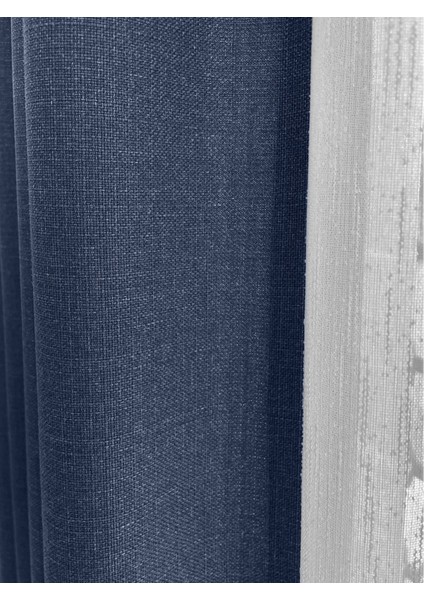 Alaska Keten Fon Perde Lacivert Tek Kanat (Pilesiz)