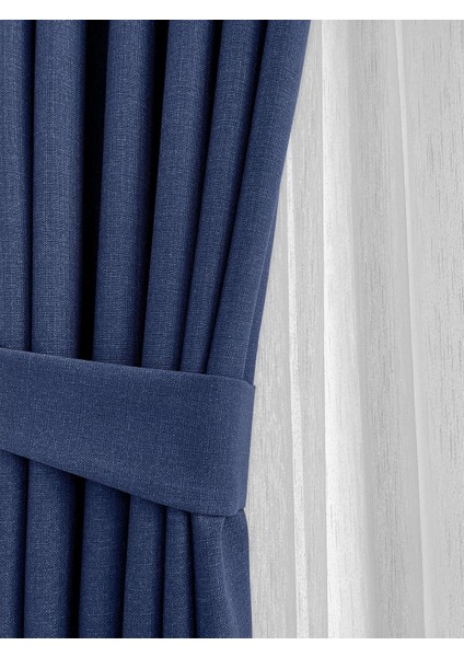 Alaska Keten Fon Perde Lacivert Tek Kanat (Pilesiz) fiyatları