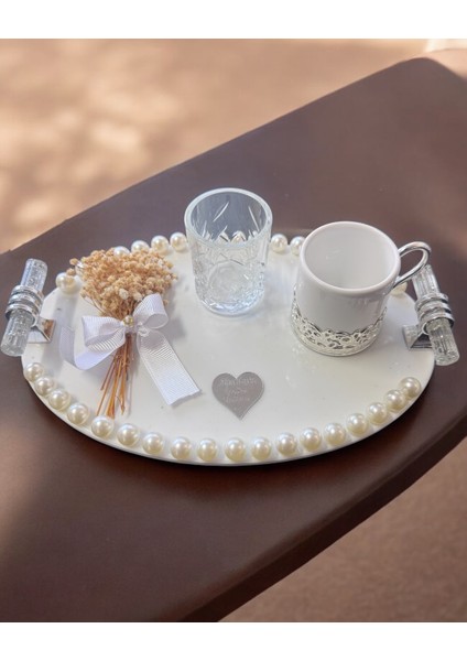 Luna Incili Gümüş Damat Kahve Tepsisi