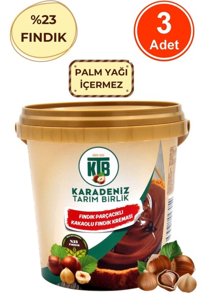 Fındık Parçacıklı Kakaolu Fındık Kreması (%23 Fındık) 800 G x 3 Adet Sürülebilir Çikolata Palm Yağı Içermez