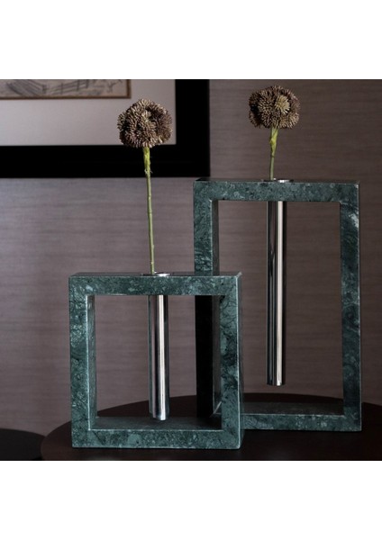 2'li Paslanmaz Metal Detaylı Yeşil Mermer Obje fiyatları