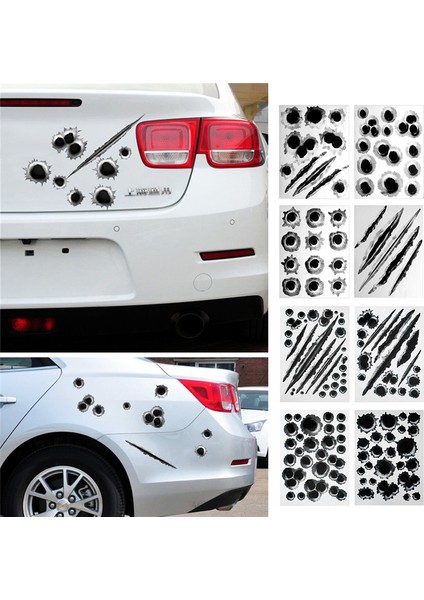 D Yeni Araba Dekorasyon Yan Stickerlar 3D Mermi Deliği Komik Etiketler Araba Aksesuarları Süsleme Araba Sticker Araba Stil Yaratıcı Araba Etiketi (Yurt Dışından) fiyatları