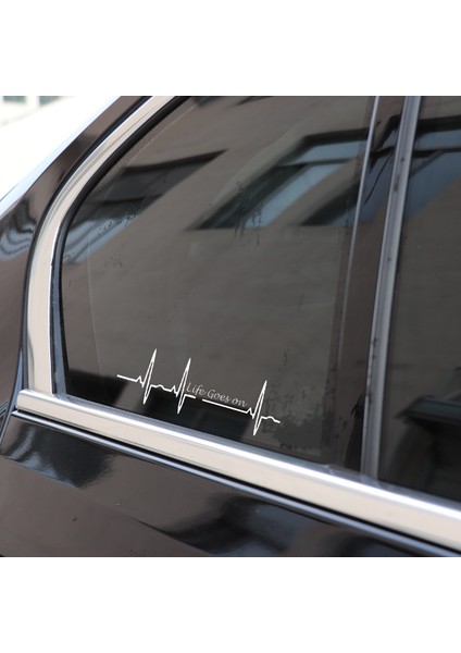 Siyah Yjzt 17.5cm*5.8cm Kalp Atışı Izleme Yüzeyi Hayat Devam Ediyor Güzel Etiket Siyah Gümüş Vinil Araba Sticker C (Yurt Dışından)