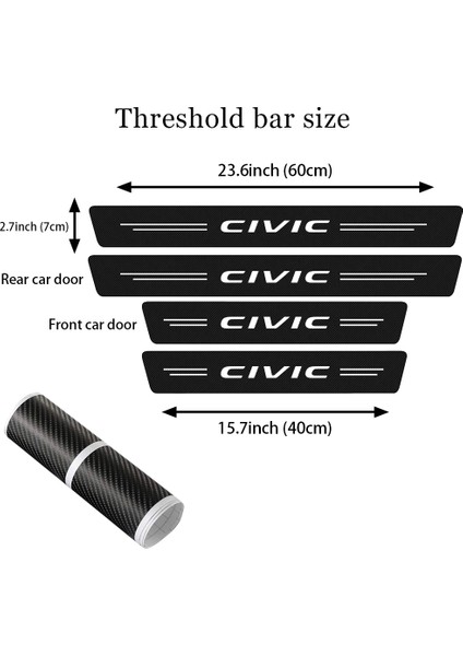 Siyah Honda Civic 10.9.8.7.nesil Araba Kapı Eşiği Çizik Plakası Dekor Karbon Fiber Sticker 4 Adet (Yurt Dışından) fiyatları