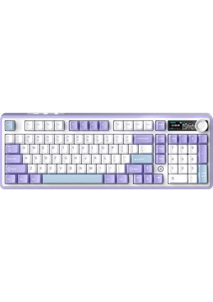 Ajazz AK980 Mor/Gift Switch, Ekranlı Mekanik Klavye RGB, Tam Boy Hot-Swap 3 Modlu 8000 Mah Batarya Oyun Klavyesi, Bluetooth /2.4g Kablosuz/Type-C Kablolu