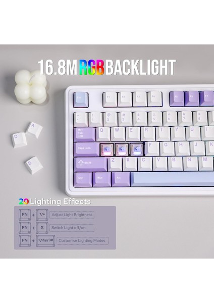 Ajazz AK980 Mor/Gift Switch, Ekranlı Mekanik Klavye RGB, Tam Boy Hot-Swap 3 Modlu 8000 Mah Batarya Oyun Klavyesi, Bluetooth /2.4g Kablosuz/Type-C Kablolu