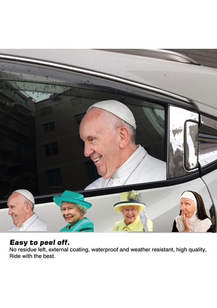 Papa Francis Sağ 3D Araba Cam Sticker Komik Ünlü Araba Arka Cam Sticker Universal Kraliçe Elizabeth Papa Francis Ruth Bader Ginsburg Çıkartmaları (Yurt Dışından)