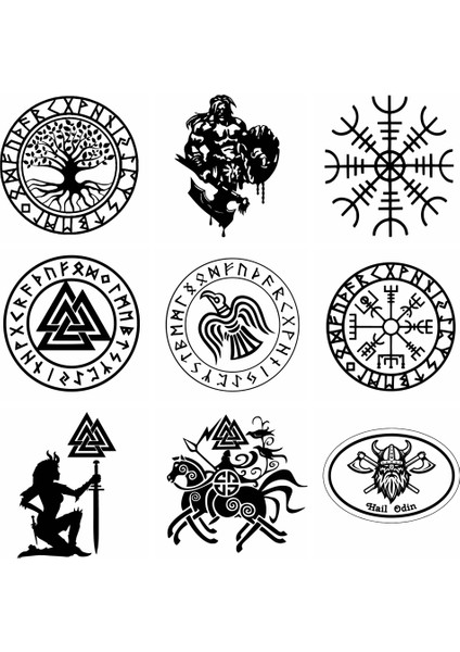 1-Siyah Stil Beden Xl Karikatür Viking Runik Araba Sticker Eğlenceli Kişilik Araba Sticker Çıkartma Araba Tasarımı (Yurt Dışından)