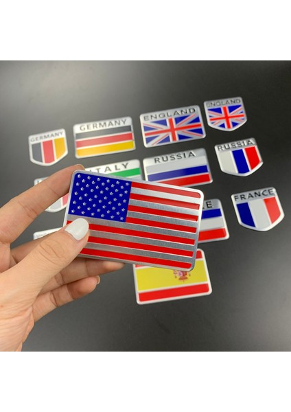 Almanya 50X80MM Evrensel 3D Alüminyum Abd Rusya Fransa Almanya Italya Ingiltere Ispanya Bayrak Kare Araba Sticker Araba Modelleme Aksesuarları (Yurt Dışından)