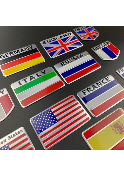 Almanya 50X80MM Evrensel 3D Alüminyum Abd Rusya Fransa Almanya Italya Ingiltere Ispanya Bayrak Kare Araba Sticker Araba Modelleme Aksesuarları (Yurt Dışından)