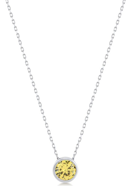 Sarı Zirconia Taşlı Moon Kolye