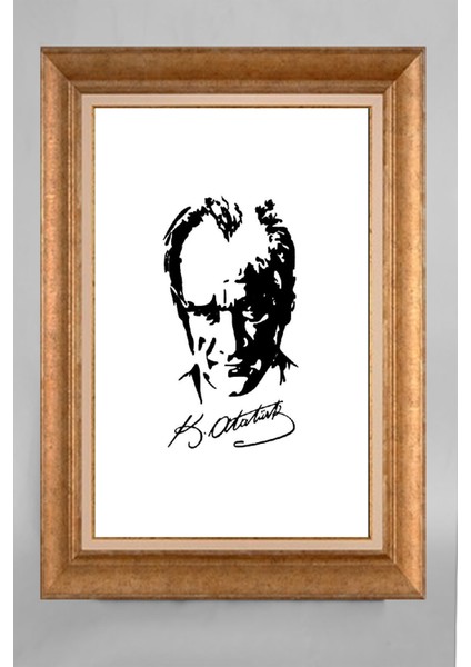 Altın Çerçeveli Paspartulu Atatürk Tablo VS293