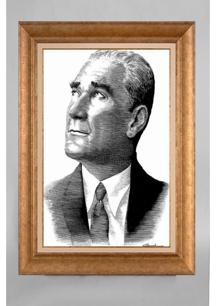 Altın Çerçeveli Paspartulu Atatürk Tablo VS83