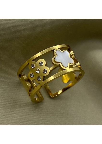 Çelik Gold Renk Çiçek Model Ayarlanabilir Yüzük fiyatları
