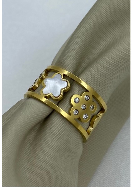 Çelik Gold Renk Çiçek Model Ayarlanabilir Yüzük modelleri