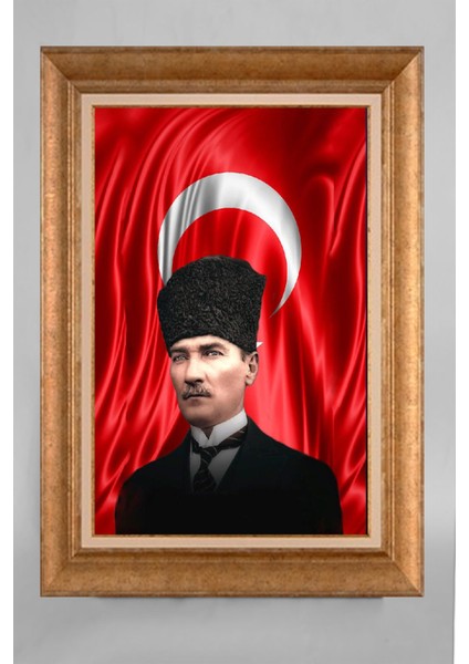 Altın Çerçeveli Paspartulu Atatürk Tablo VS358