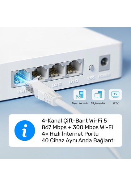 WR1200E 300MBPS/2.4GHZ 867MBPS/5GHZ 4X5DBI Anten 4port Dual Band Wi-Fi Router (AC1200 Serisi) fırsatları