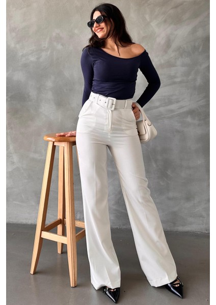 Beyaz Ispanyol Paça Kadın Kumaş Pantolon MG2303 modelleri