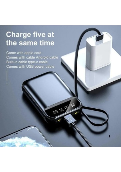 10.000 mAh Dijital Göstergeli Dahili Çoklu Kablolu Powerbank 2.4A Taşınabilir Şarj Cihazı Batarya modelleri