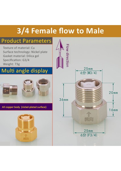Kadından Erkeğe 3l4 Stili Su Tankı Su Isıtıcısı Tuvalet Su Borusu Için Tek Yönlü Erkek Dişi Konik Pirinç Çek Valfi Geri Akış Valfi (Yurt Dışından)