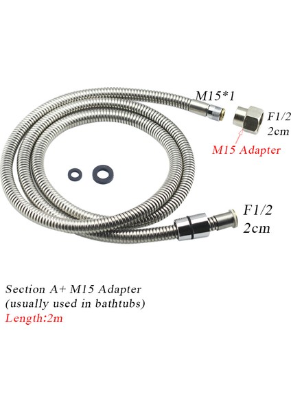 2m ve M15 Adaptör Stili Paslanmaz Çelik Krom Yüzeyli Çekilebilir Duş Borusu, Banyo Lavabo Mutfak Gider Musluğu Özel Hortum (Yurt Dışından)