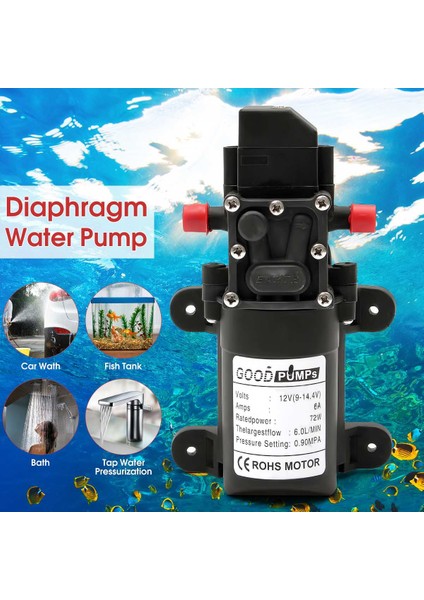 Basınç 12V 72W Mikro Elektrikli Diyafram Su Pompası Otomatik Anahtar 6l/dk Yüksek Basınçlı Araç Yıkama Püskürtme Su Pompası (Yurt Dışından)