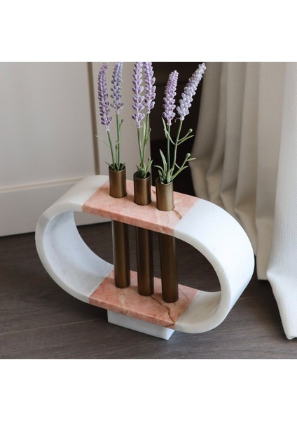 Eskitme Metal Detaylı Oval Pembe Mermer Obje modelleri