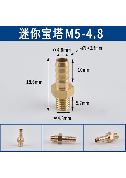 M5'ten Dikenli 4,8 mm Stiline Mini Pagoda Brae Fittings Erkek Dişi Pirinç Barb Hortum Deri Tüp Trakea Bağlayıcı (Yurt Dışından)