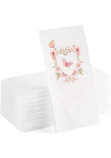 Kalp ve Kelebek Baskılı Sunum Servis Peçetesi 20'li