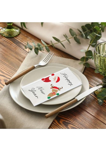 Happy New Year Yazılı Noel Baba Geyik Baskılı Sunum Servis Yeni Yıl Peçetesi 20'li fiyatları