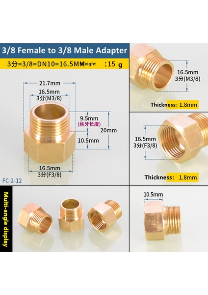 3L8F Ila 3L8M Stili Kadın Erkek Iplikli Altıgen Redüktör Bakır Boru Bağlantı Elemanı - Su ve Gaz Adaptörü Coupler Bağlayıcı (Yurt Dışından)