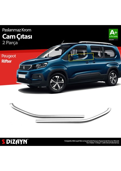 Peugeot Rifter Krom Cam Çıtası 2 Prç. 2019 Üzeri