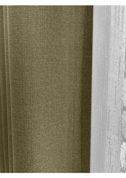 Alaska Keten Fon Perde Haki Tek Kanat (Pilesiz)