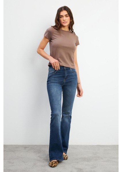 Jenny Dirty Dark Blue Yüksek Bel Flare Jean Pantolon - Dırty Dark Blue